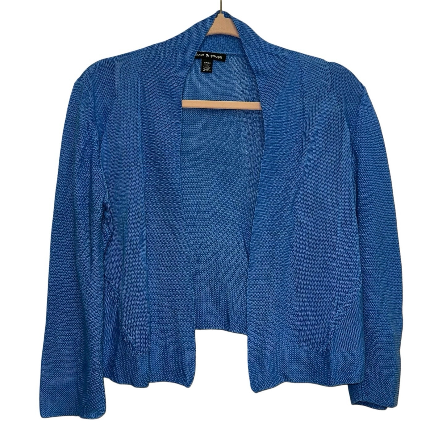 Cable & Gauge Blue Open Front Cropped Cardigan Sweater Size S 3/4 Sleeve